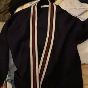 Sandro dark blue cardigan with white and red strip
